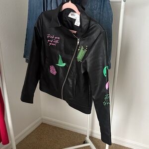 Wild Fable Black Faux Leather Jacket with Colorful Embroidery